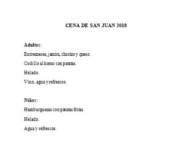 menú San Juan 2018
